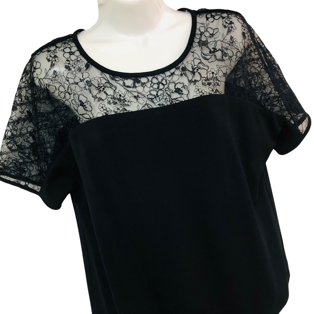 Max Mara Studio Womens Black Lace Yoke Top Sz M Feminine Quiet Luxury Whimsigoth